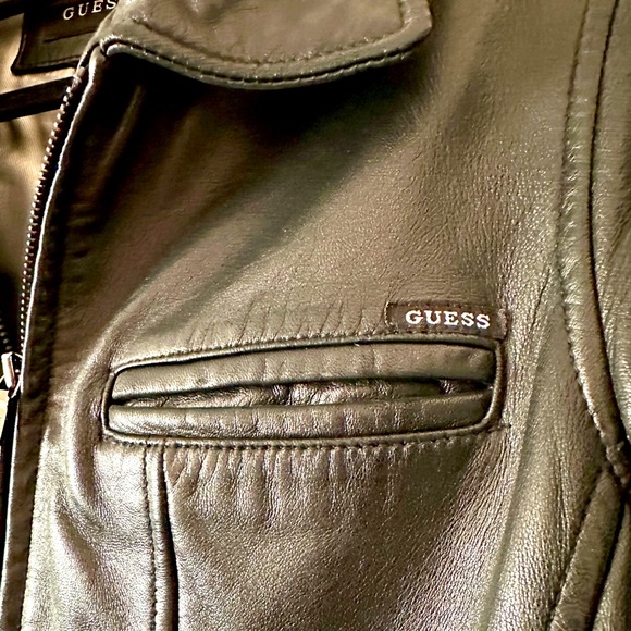 EUC Vintage Guess Black Leather Zip Jacket Size S - Picture 4 of 7